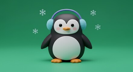 Obraz premium vector cartoon christmas cute penguin winter icon isolated green screen
