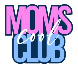 Trendy “Cool Moms Club” design with bold colorful letters and layered script, perfect for stylish t-shirts and digital prints