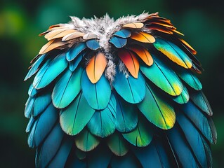 Obraz premium Intricate feather arrangement displaying a spectrum of vibrant tropical hues