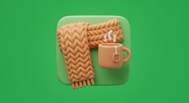 vector cartoon mug and scraft  autumn icon isolated green screen
