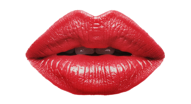 Red Lips with Glossy Lipstick on Transparent Background