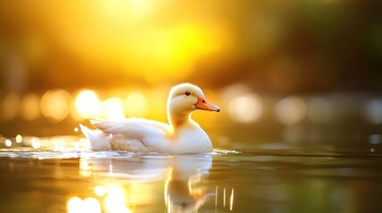 Golden duck in tranquil water