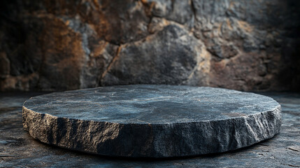 
Circular stone platform stands centered in a dark room surrounded by towering black rocks, symbolizing strength, solitude, and resilience amid mystery and unknown possibilities.

