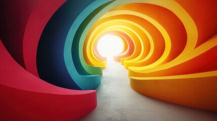 A realistic 4K 3D abstract background of a colorfully swirled tunnel with vibrant schemes creates an immersive kenmima experience in digital art world.