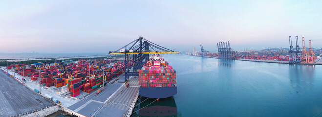 Container ship or cargo shipping business logistic import and export freight transportation by...