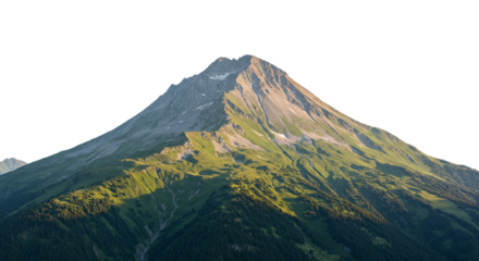 Majestic Mountain Peak with Green Slopes in Sunlight