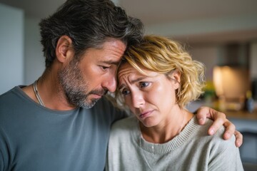 Obraz premium A couple shares an emotional moment at home.
