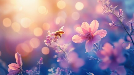 Soft-focus floral spring scene with bee