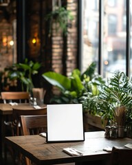 Blank Tabletop Sign in Restaurant Setting