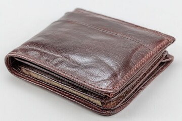 Elegant Brown Leather Wallet on Light Background with Closed View and Textured Finish