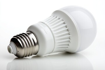 Modern LED light bulb design on a reflective surface for home and office lighting solutions