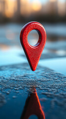 Glossy red location pin hovers over a stark white surface, casting a soft shadow beneath it; a vibrant pop of color in a minimalist space symbolizing direction, presence, and digital navigation.

