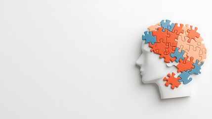 Profile View of a Human Head with Pastel Jigsaw Puzzle Pieces