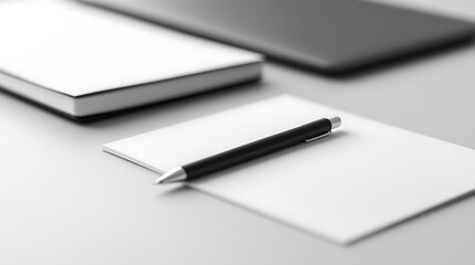 Black Pen on White Notepad and Notebooks on a Gray Desk