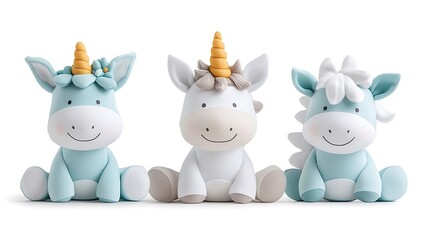 Naklejka premium Three Cute Pastel Unicorns Figurines