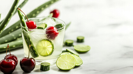 Refreshing aloe vera cocktail with cherry and lime summer drink recipe idea tips