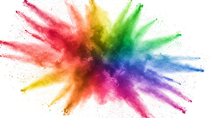 Colorful Powder Explosion Abstract Rainbow Hues on White