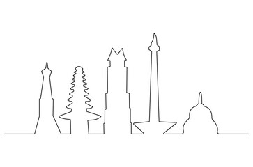 Continuous one line drawing of Indonesia Beautiful landmark. Single line drawing illustration of Indonesian skyline. World travel concept vector art. Doodle line illustration.