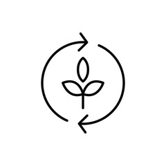 Reforestation icon. Simple outline style. Tree, plant with circle cycle, ecosystem, sustainable, restore, forest, environment concept. Thin line symbol. Vector illustration isolated.