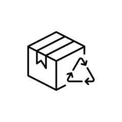 Recycled product packaging icon. Simple outline style. Recycle triangle, cardboard box, seal, cycle, packaging, environmental concept. Thin line symbol. Vector illustration isolated.