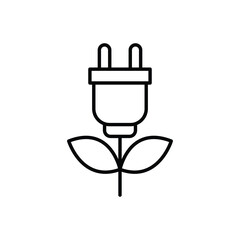 Eco plug icon. Simple outline style. Eco power, green energy, save power, sustainable, electric, leaf, ecological, environment concept. Thin line symbol. Vector illustration isolated.