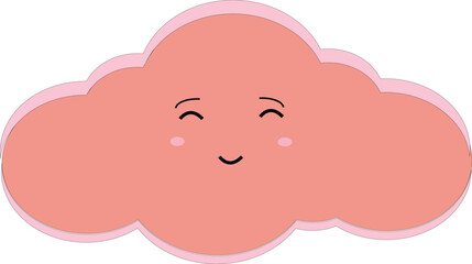 A pink cloud with a shy and blushing expression. Fun and emotional emoticon for kids' illustrations or digital stickers.