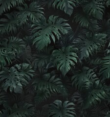 Fototapeta premium Intricate black and dark green tropical leaf pattern Exotic wallpaper design , wallpaper, modern, nature