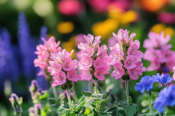 Fototapeta premium Vibrant blooming flowers in a sunny garden area