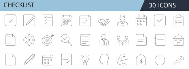 Checklist Line Icons – Minimalist Task Management, Planning & Productivity Symbols
