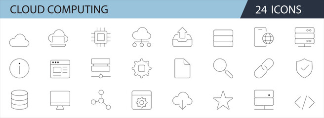 Cloud Computing Line Icons Set – Minimalist Symbols for Cloud Storage, Data, Network & Security