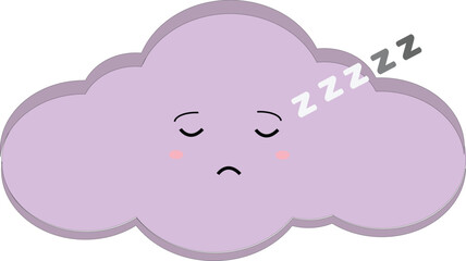 A purple cloud sleeping with a 'Zzz' symbol. Adorable bedtime-themed emoticon for baby designs and digital media.