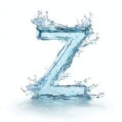Letter Z Made of Water with Splashes on White Background, Liquid Typography Design