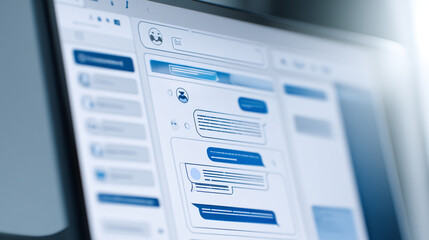 Chat interface design on computer screen for messaging and communication app ui kit