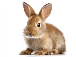 Obraz premium Cute brown bunny sitting isolated on white background