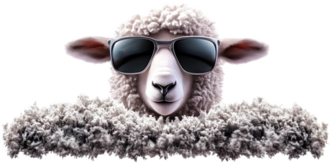 Cool Sheep Wearing Sunglasses On Isolated Transparent Background Illustration