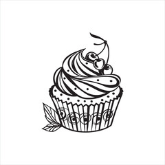 Cupcake Silhouette Clip Art | Black Frosted Cupcake Outline on White Background