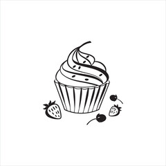Cupcake Silhouette Clip Art | Black Frosted Cupcake Outline on White Background