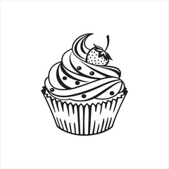 Cupcake Silhouette Clip Art | Black Frosted Cupcake Outline on White Background