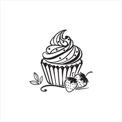 Cupcake Silhouette Clip Art | Black Frosted Cupcake Outline on White Background