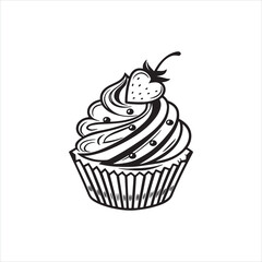 Cupcake Silhouette Clip Art | Black Frosted Cupcake Outline on White Background