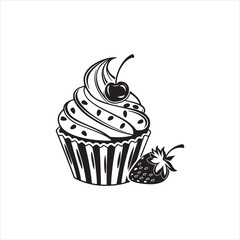 Cupcake Silhouette Clip Art | Black Frosted Cupcake Outline on White Background