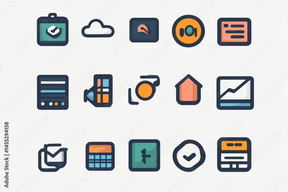Wall mural set of flat design web and app icons for user interface and digital tools