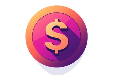 Obraz premium Stylized pink dollar sign icon on purple circular background with light accents