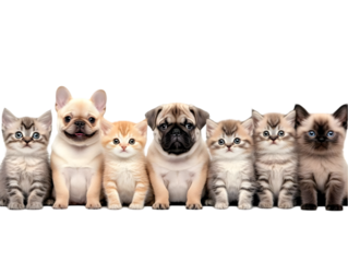 Group Of Puppies And Kittens Sitting Together On Isolated PNG Background