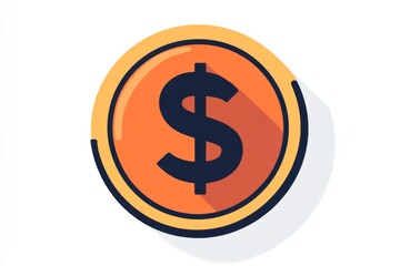 Obraz premium Flat icon of a dollar sign inside a circular orange coin with a shadow on white background