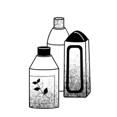 shampoo bottles black and white vector illustration