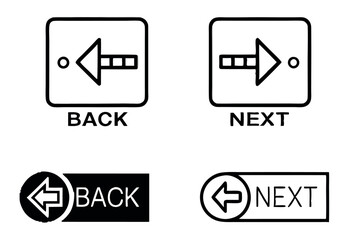 Set of simple previous and next icons with arrows and hand cursor, clean design suitable for navigation buttons in digital interfaces button icon set