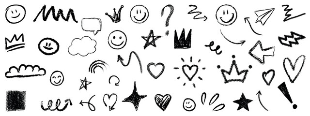 Brush line shape background abstract texture paint set. Crayon marker scribble sketch stroke arrow element line brush hand drawn design. Abstract arrow, geometric shape, zigzag vector illustration.