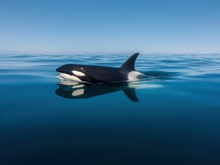 Fototapeta premium Orca glides effortlessly through the azure ocean depths.