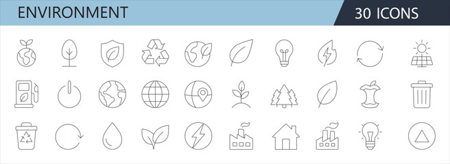 Environment Line Icons Set – Minimalist Symbols for Sustainability, Recycling, and Clean Energy